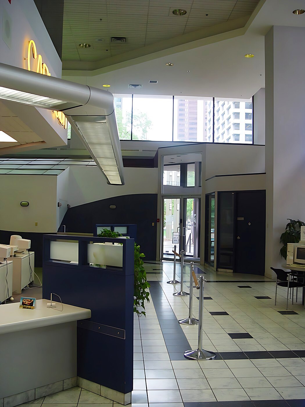 The storefront lobby, looking to the front doors