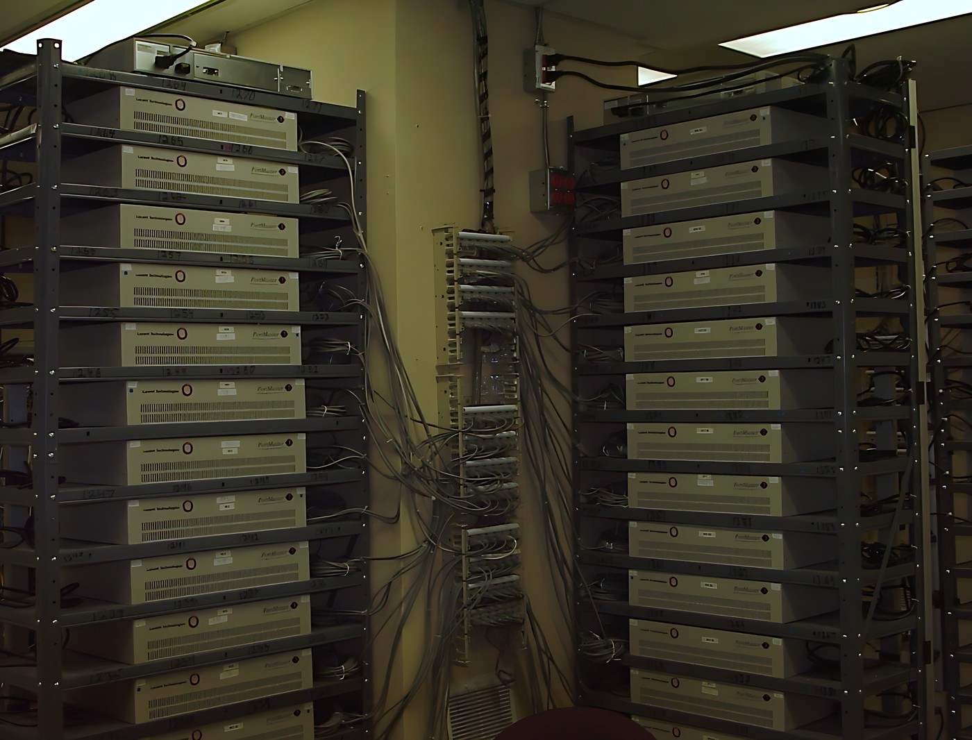 Large rack of servers in a server room
