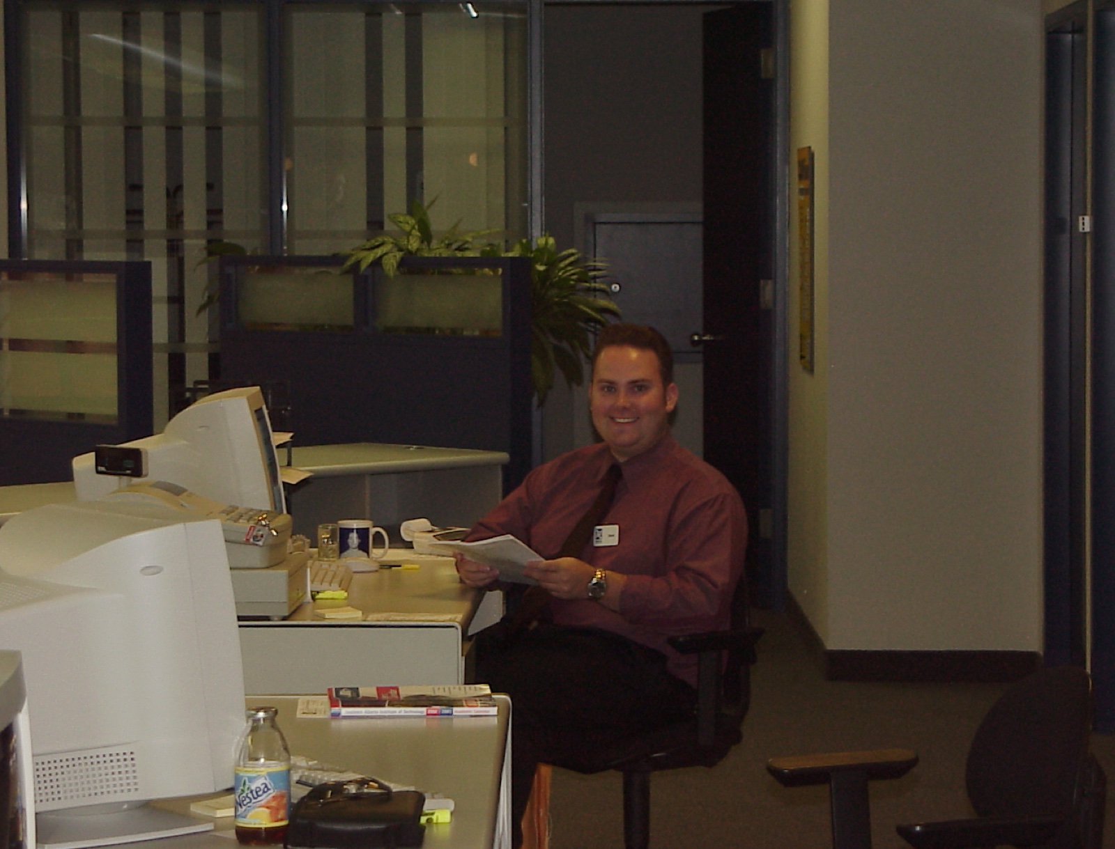 At the desk