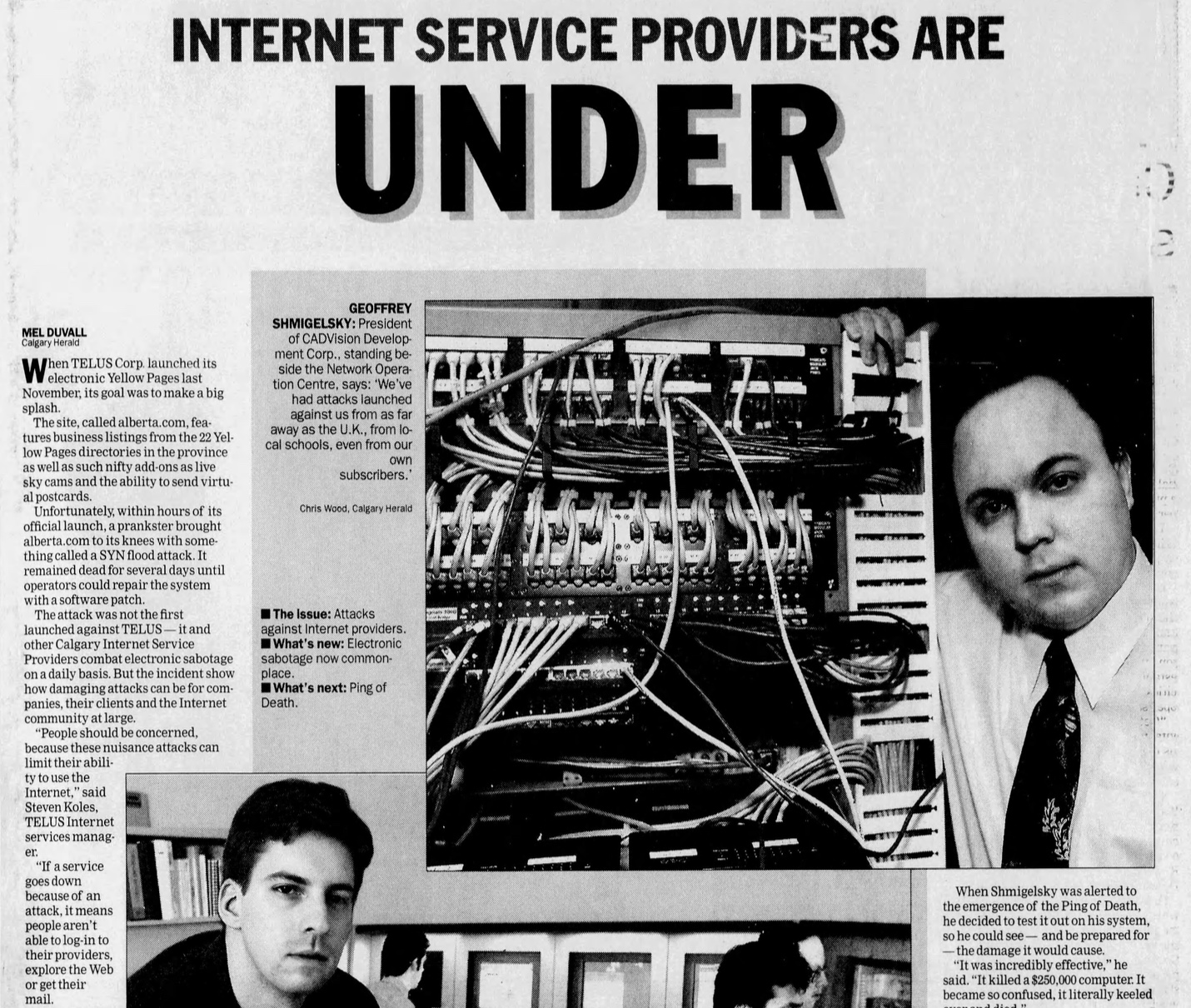 Internet service providers are under attack — Mel Duvall, Calgary Herald, Jan 30, 1997, D14
