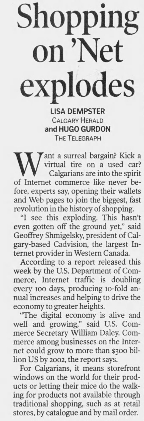 Shopping on ’Net explodes — Lisa Dempster, Calgary Herald, Apr 18, 1998